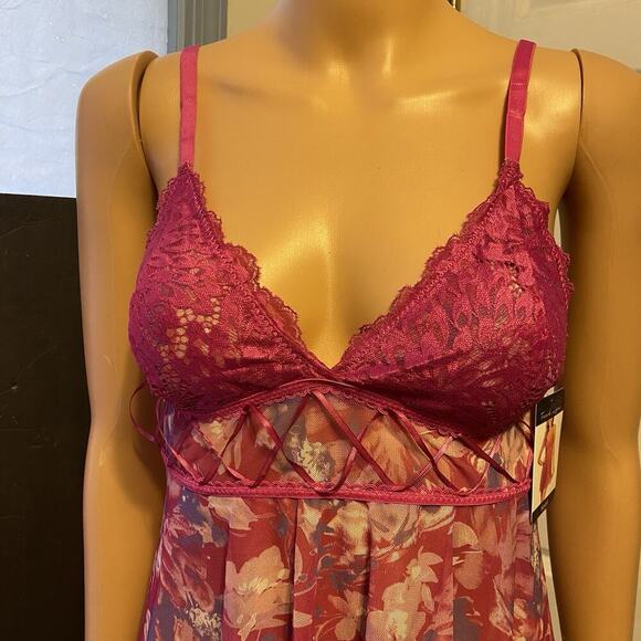 French Affair Purple Floral Babydoll Nightie & G-String Panty Lingerie Set Sz L - Picture 6 of 9